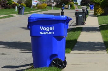 vogel disposal recycling bin on street in seven fields neighborhood